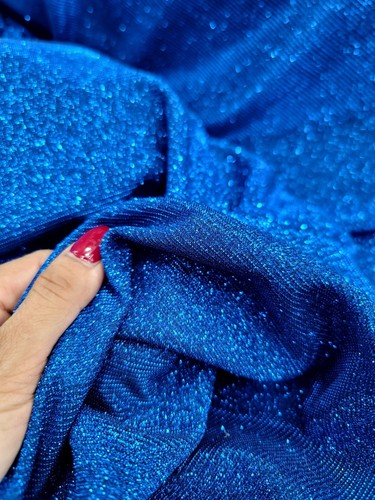Royal Blue Metallic Spandex Lurex Glitter Fabric Sold By Yard For Costumes Dress - Picture 12 of 14