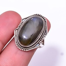 Natural Labradorite Oxidised 925 Sterling Silver Ring S.7 R37, Christmas Gift