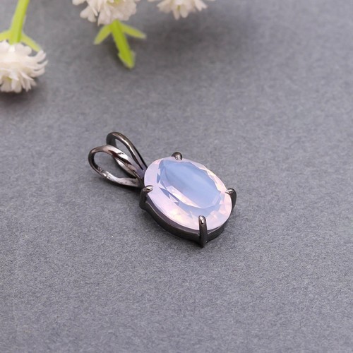 Natural Lavender Oval Pendant Black Oxidized 925Sterling Silver Delicate Jewelry - Picture 16 of 16