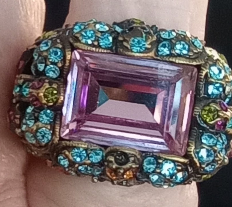 VTG Heidi Daus ring multi-colored rhinestones wit… - image 7