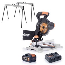 Evolution Cordless R185CMS-Li 185mm Compound Mitre Saw & Saw Horse Bundle
