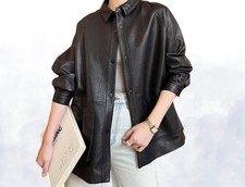 Oversized Women's Distressed Vintage Brown Genuine Leather Crackled Soft Jacket