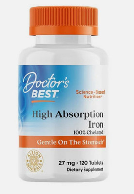 Doctor's Best High Absorption Iron 120 Tablets 27 mg EXP 08/2027