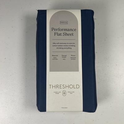 Threshold Twin XL Size 400 Thread Count Performance Flat Sheet - Metallic Blue