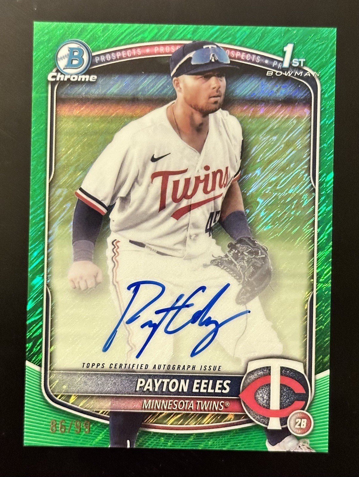 2025 Bowman Chrome Payton Eeles #CPA-PE Green Shimmer Refractor Auto /99 Twins