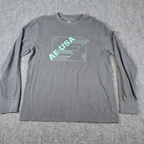 American Eagle Shirt Men Medium Gray Long Sleeve T-Shirt AE USA Graphic Casual
