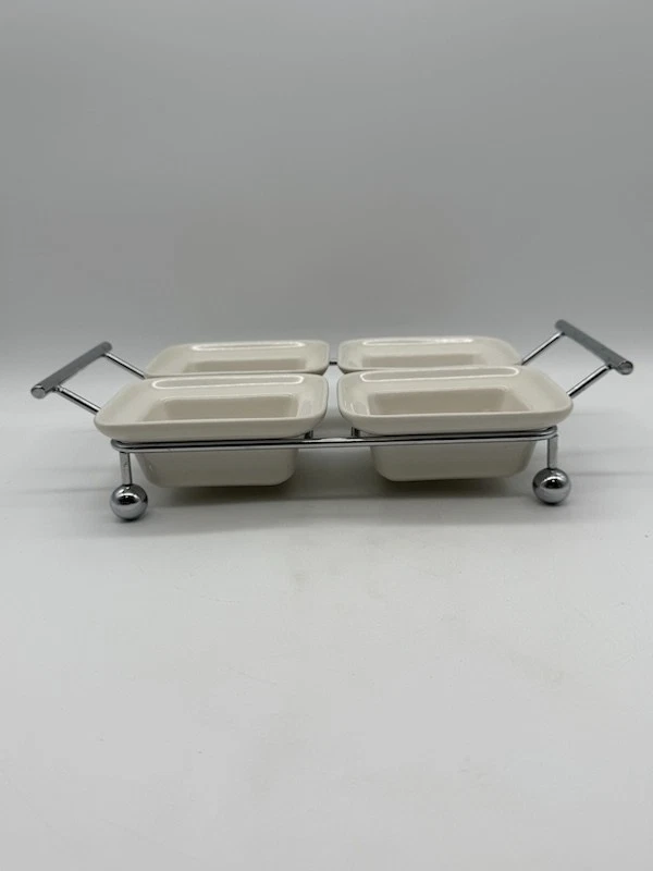 Godinger Silver Art Porcelain 4 Section Relish Servers with Metal Rack - Image 4 of 4