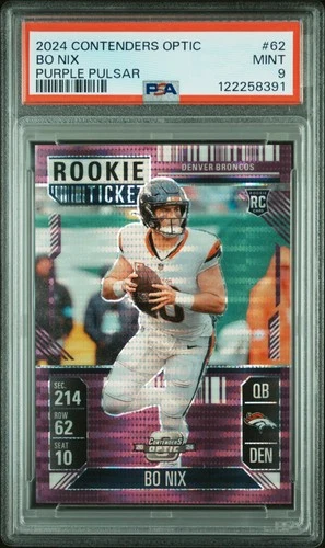 2024 PANINI CONTENDERS OPTIC PURPLE PULSAR #62 BO NIX ROOKIE RC 31/37 PSA 9