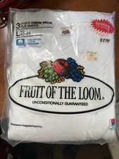 VINTAGE 1986 NEW Fruit/Loom Men 3 Pk Crew Neck White T Shirts 42-44 Lg READ 