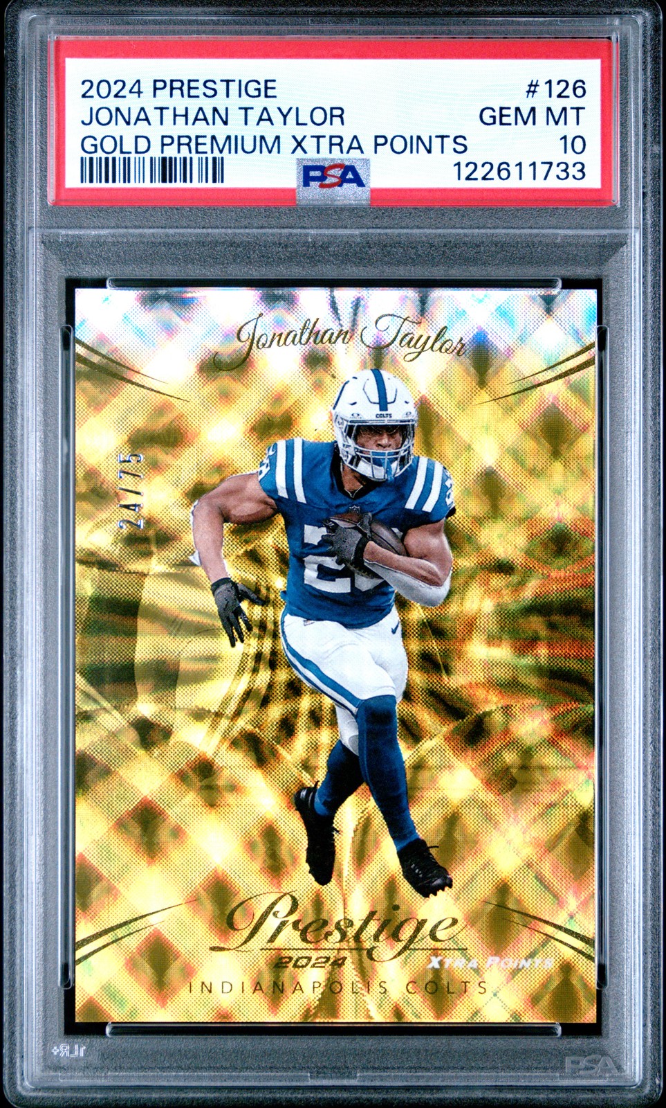 2024 PANINI PRESTIGE GOLD PREMIUM XTRA POINTS #126 JONATHAN TAYLOR 24/75 PSA 10