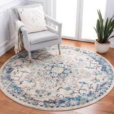 Safavieh Madison Collection Area Rug - 67 Round Ivory Grey Boho Chic Distressed