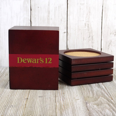Dewar's 12 Scotch Whiskey Set Of 4 Wood/Cork Coasters In Wood Box