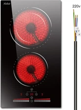 20x12 inch Ceramic 2 Burners Electric Cooktop 3200W 9 Level 220V-240V Hard Wire