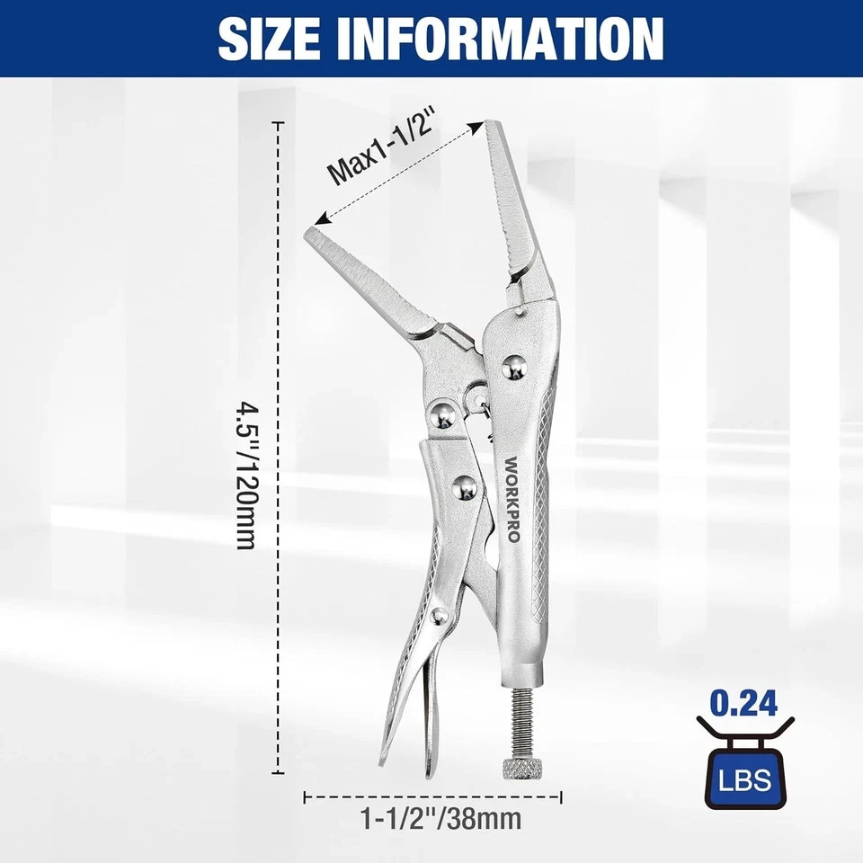 WORKPRO 4-1/2 inch Mini Long Nose Locking Pliers, 4-1/2, Sliver