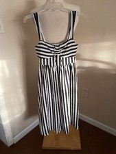 Steve Madden Black and White Striped Midi Dress with Front Tie