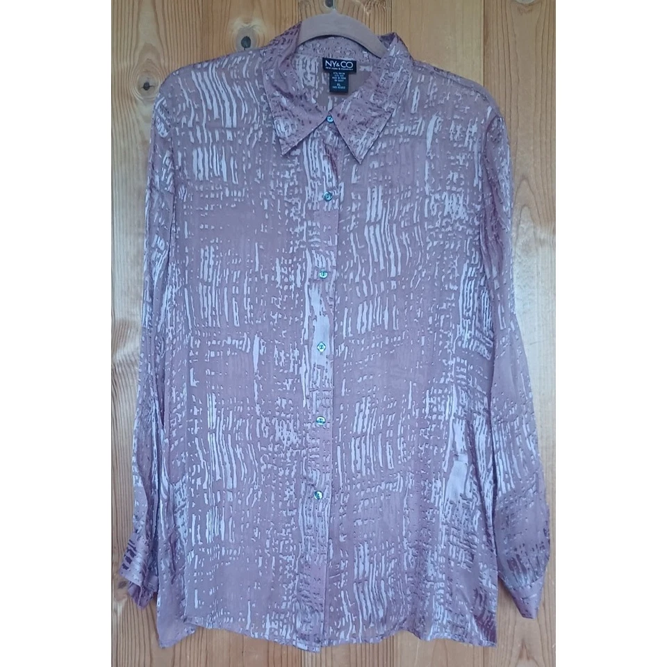 Blusa túnica para mujer NY & CO seda Burn Out terciopelo abotonada XL rosa pastel Y2K Foto 2 de 4