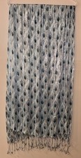 Women s Gray Silver Threaded Sheer Fringed Large Peacock Feather Shawl