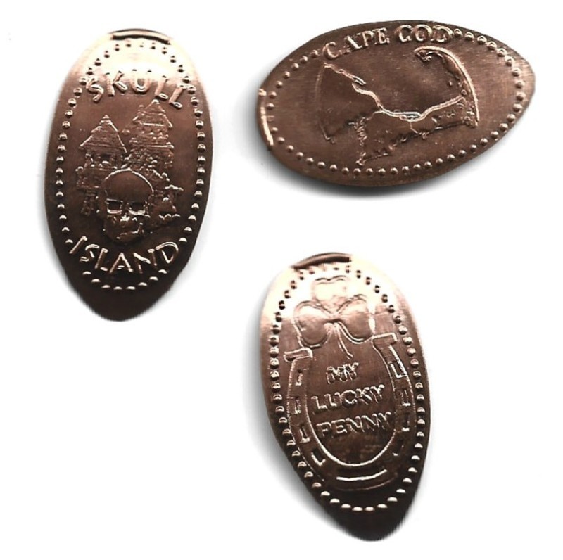 3 Copper elongated pennies (cents) BASS RIVER SPORT & SKULL ISLAND So. Yarmouth