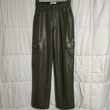 Abercrombie Fitch Women s Faux Leather Cargo Pants 27/4L High-Rise Olive Green