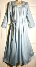 Vintage Movie Star Glamour Sz LARGE Nightgown Robe Peignoir Set Blue Long Gown