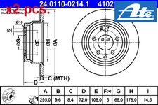 X2 PCS REAR BRAKE DISC SET LEFT AND RIGHT 24.0110-0214.1 ATE I
