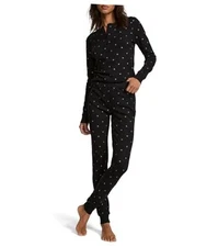  Thermal Pajama Set, Long Sleeve Shirt and Pants, Small Black Foil Bows