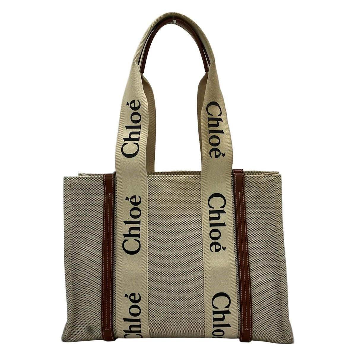 Chloé Chloe Woody Medium Tote Bag Tote Bag Cream Brown Canvas Leather