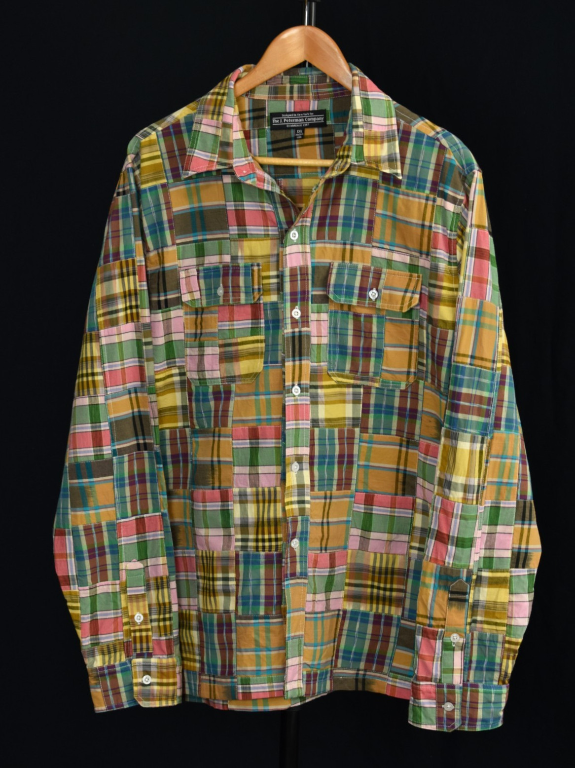 J. Peterman Patchwork  Indian Madras Plaid Shirt … - image 1