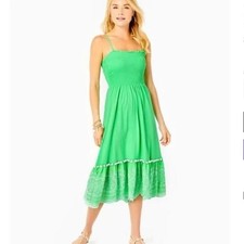 New Lilly Pulitzer Modesto Smocked Dress In Cabana Green