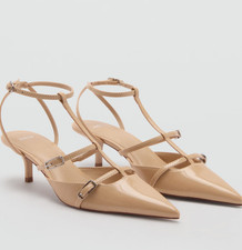 NEW MANGO MNG NUDE BUCKLE STRAPS HEELED HIGH HEEL SHOES SZ 37 6.5