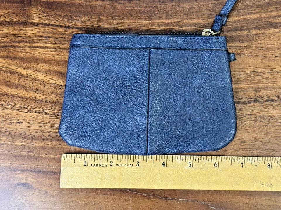 "Bolso de mano de viaje Wilson vintage de cuero azul muñeca años 90 6,5"" X 4,5"" limpio" Foto 4 de 4