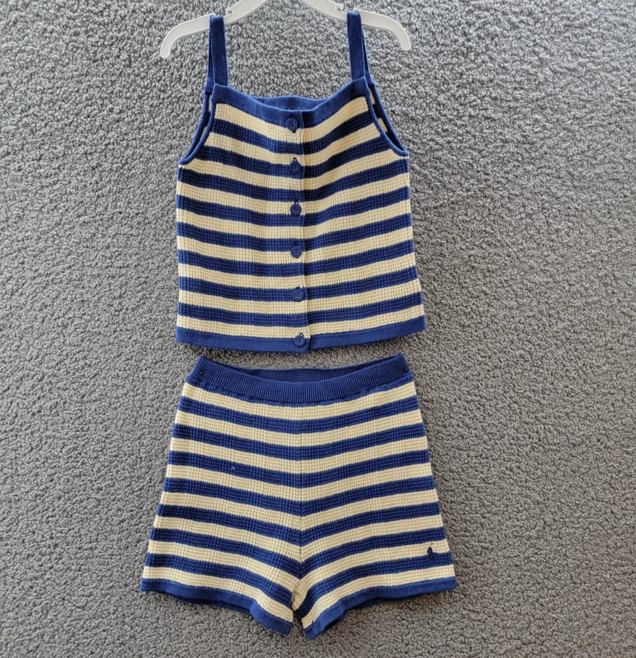 Polo Ralph Lauren Sleeveless Striped Sweater Top&Shorts Set Girls S/7 Blue/Cream - Image 2 of 4