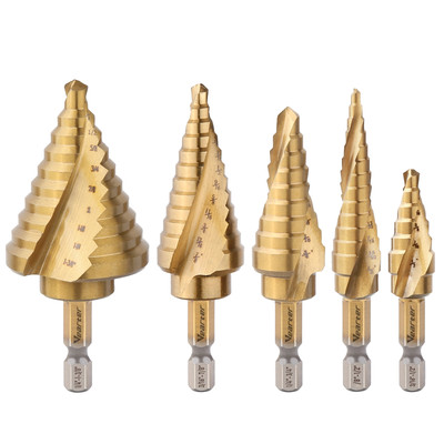Vearter HSS Titanium Spiral Step Drill Bit Hex Shank Multiple Hole Saw 