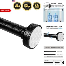 Shower Curtain Rod Adjustable Tension Mount Matte Black Easy Install