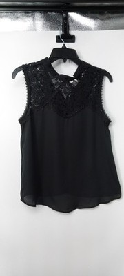 Anthropologie Paper Crane Shirt Women s Small Black Lace Top Blouse Sleeveless