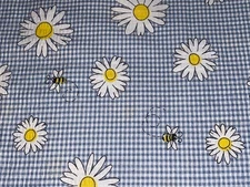 1 Yd Vintage Daisy Bee Seersucker on Blue Check Fabric BTY by Tandem
