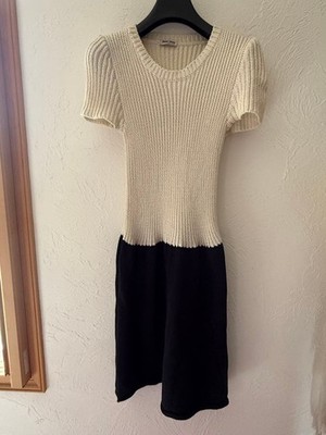 miu miu knit dress Miu Miu Knit Dress Size 42 Ivory Black Short Sleeve Cleaned Condition