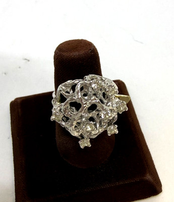 Old Vintage unique cluster style CZ 14kt HGE White gold Ring size 5 NOS