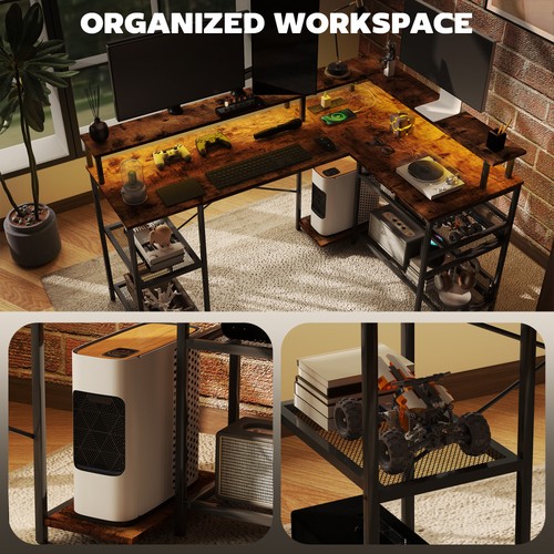 HOMCOM L Shaped Gaming Desk w/ LED Lights and Power Outlets for Small Space - Picture 5 of 11