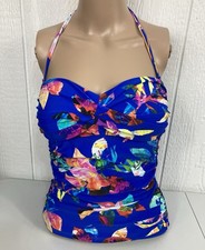La Blanca Twist Bandini Tankini Swimsuit Top Blue Floral Size 4 NWT