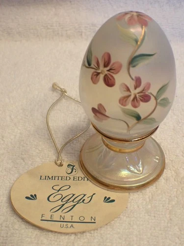 Fenton Frosted Clear Carnival glass gold trim Floral egg Limited Ed. SIGNED