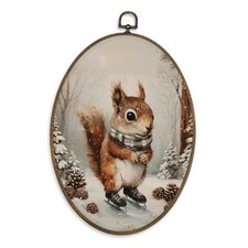 XBBMGG Winter Wall Art Decor, Christmas Oval Wall Hanging Decor, Squirrel