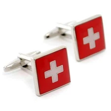 SWISS FLAG CUFFLINKS PAIR High Quality NEW w GIFT BAG World Switzerland Jewelry