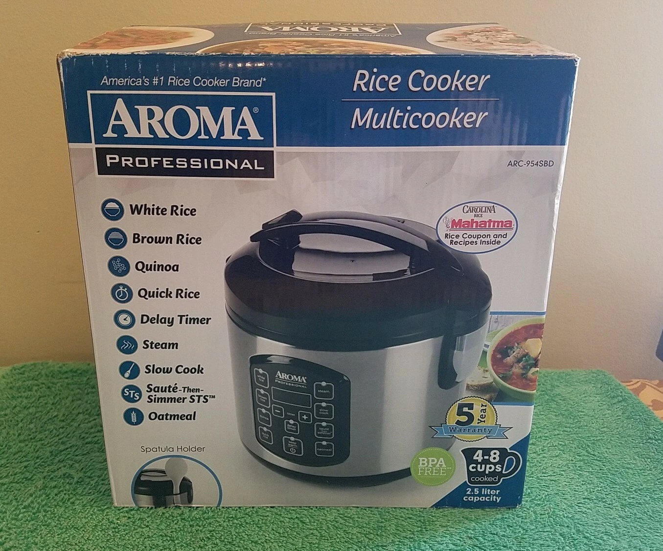 Aroma Housewares ARC-954SBD Rice Cooker, 4-8 Cup Uncooked 2.5 Ltr. Professional