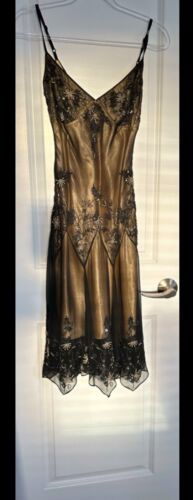 Vintage Y2K Fairy Papell Boutique Gold Beaded Dress