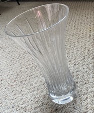 Reed and Barton full crystal Soho trumpet vase ribbed sides clear 10" marked