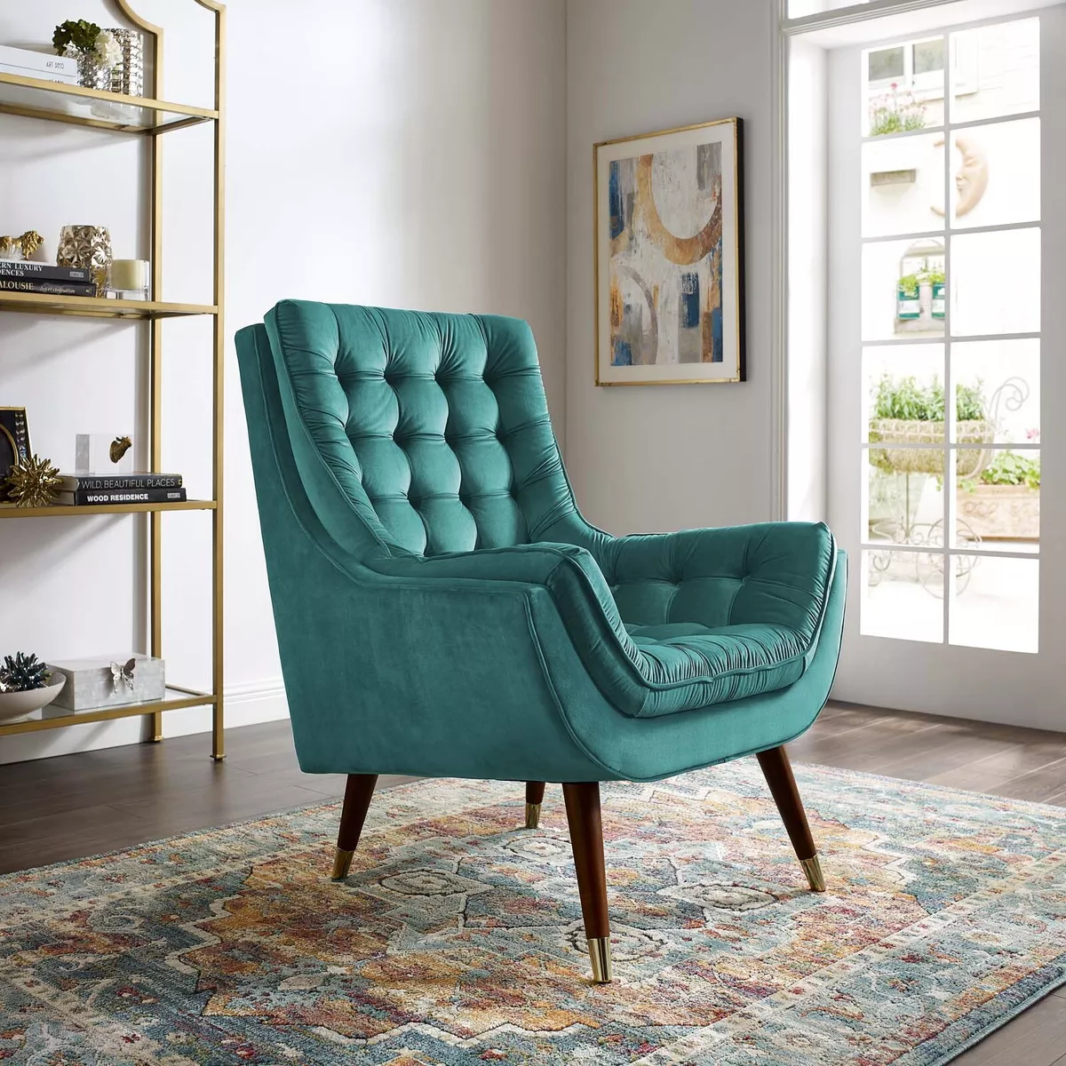 Teal velvet lounge sale chair