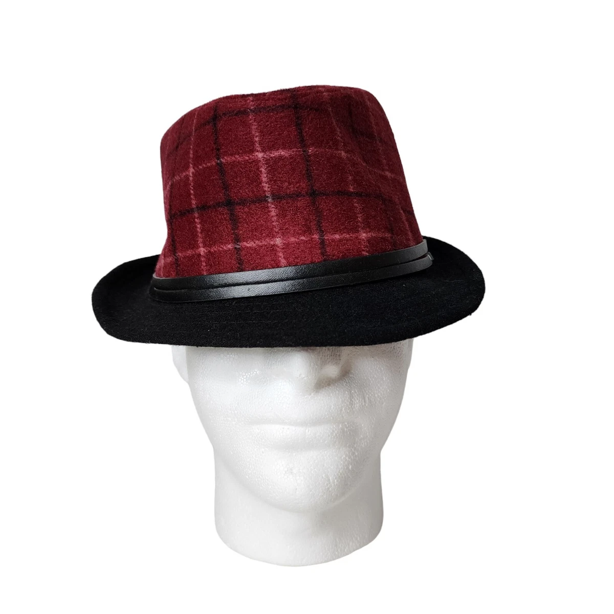 Adult Mens Red Plaid Fedora Hat Collection Eighteen Size O S New