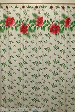 Deck the Halls Fabric Shower Curtain 70Wx72L Holly Poinsettias Christmas Xmas
