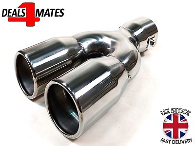 UNIVERSAL TWIN DOPPEL SPORT CHROM AUSPUFFROHR VERKLEIDUNG SPITZE HECK EDELSTAHL
